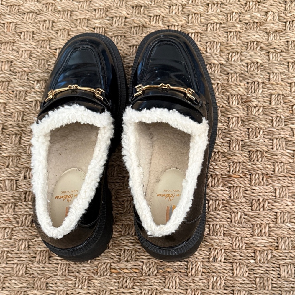 Sam Edelman Black Lug Soled Loafers with Gold Accent
